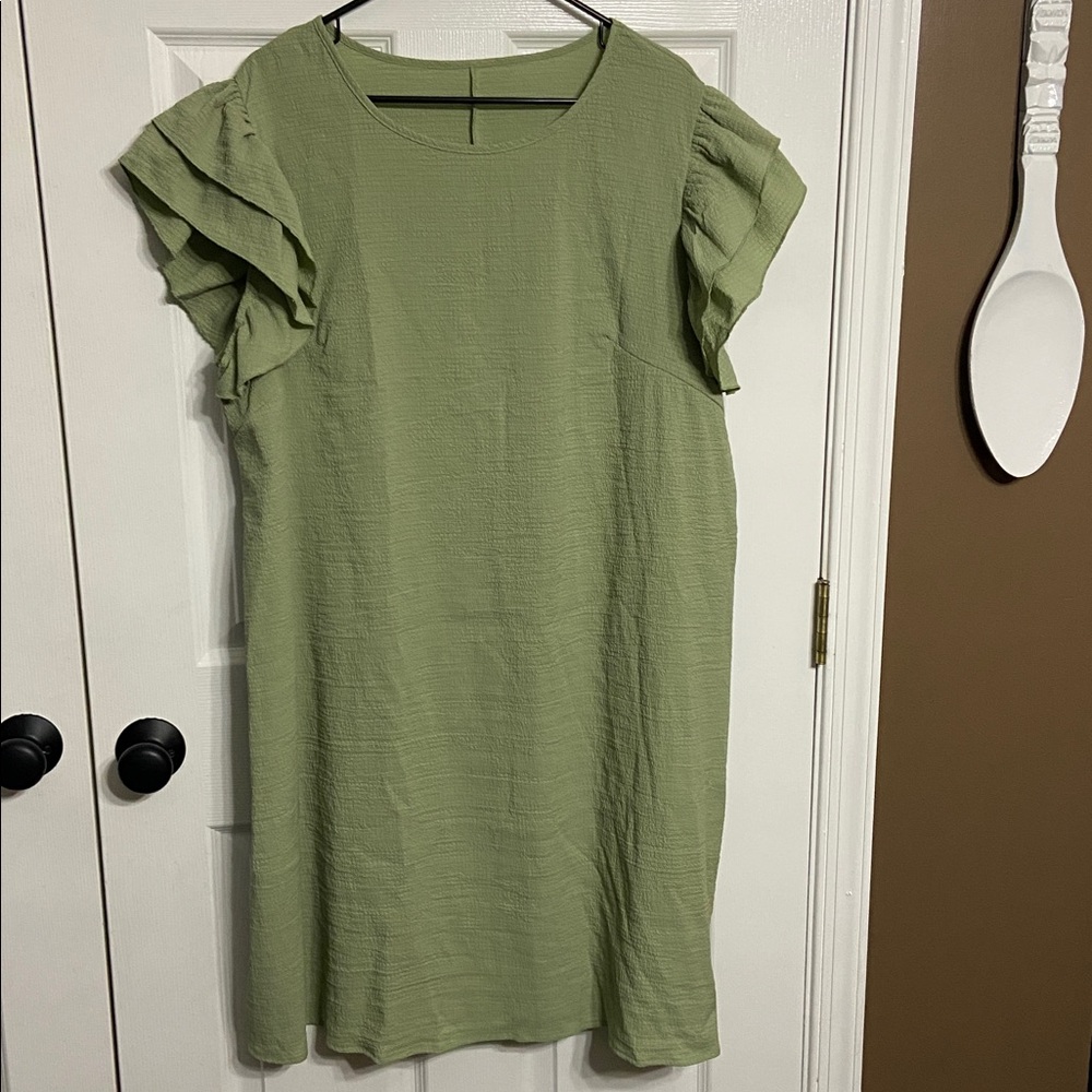 Elegant Olive Ruffle Sleeve Dress
